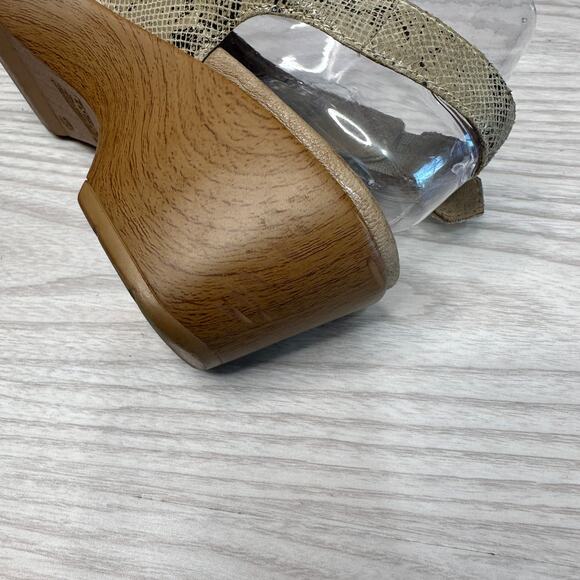 Dansko Jacinda Wedge Sandals WMNS 38 Taupe Snake Skin Crossover Strap Sling Back - Picture 8 of 13